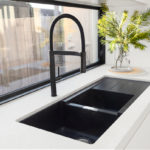 black sink with single tap